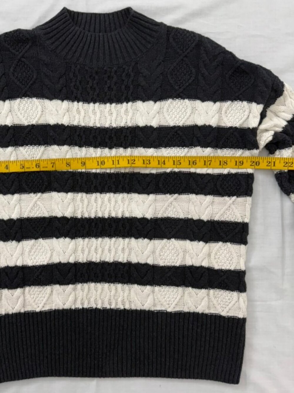 Tahari Women’s Black White Striped Cable Knit Sweater 100% Cotton Womens Size XS - Picture 7 of 10